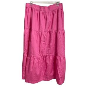 Pink Solid Tiered Cotton maxi Flare Skirt Side Zip OPT One Pretty Time Womens L